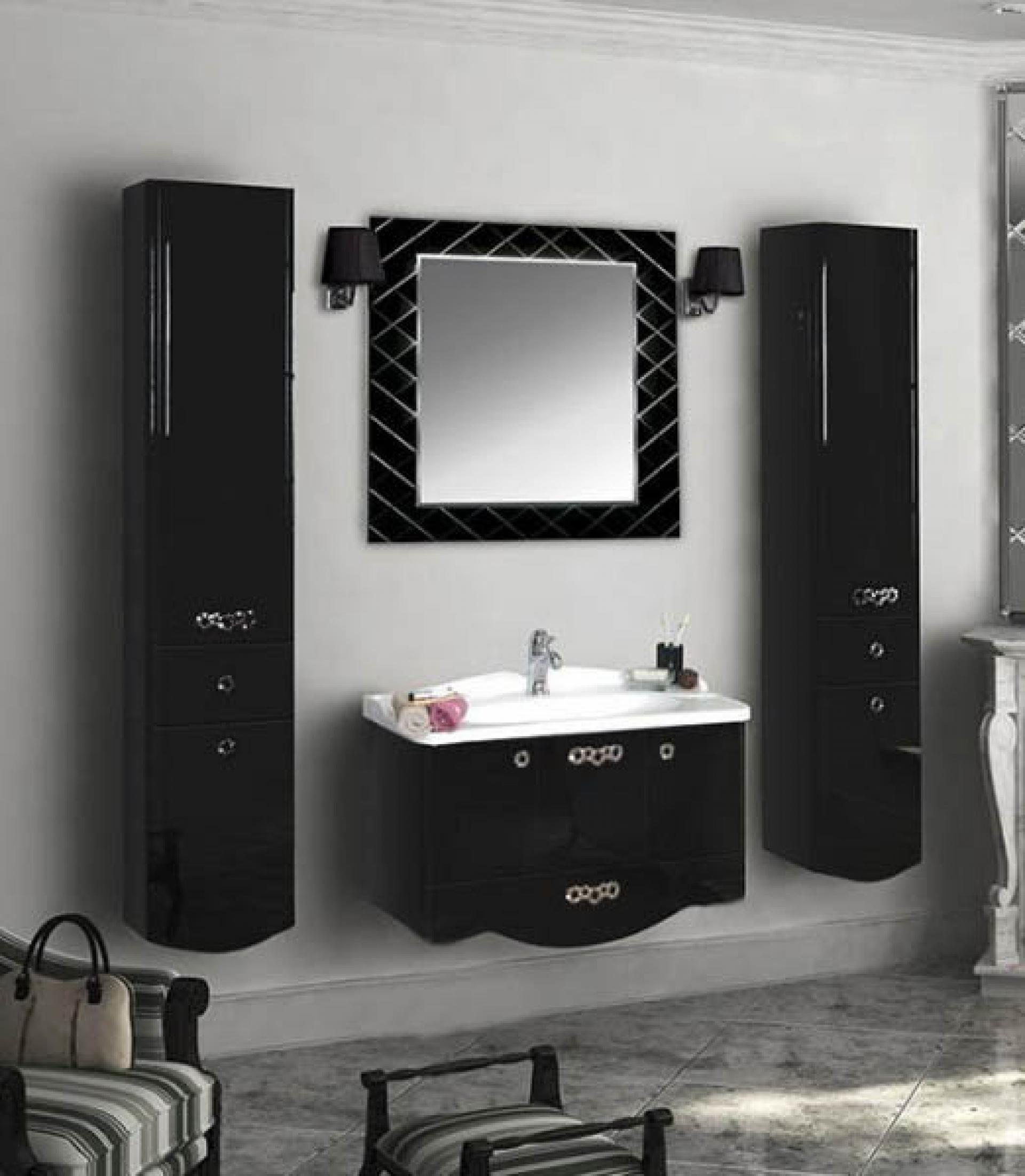 мебель для ванной комнаты белая с черным
